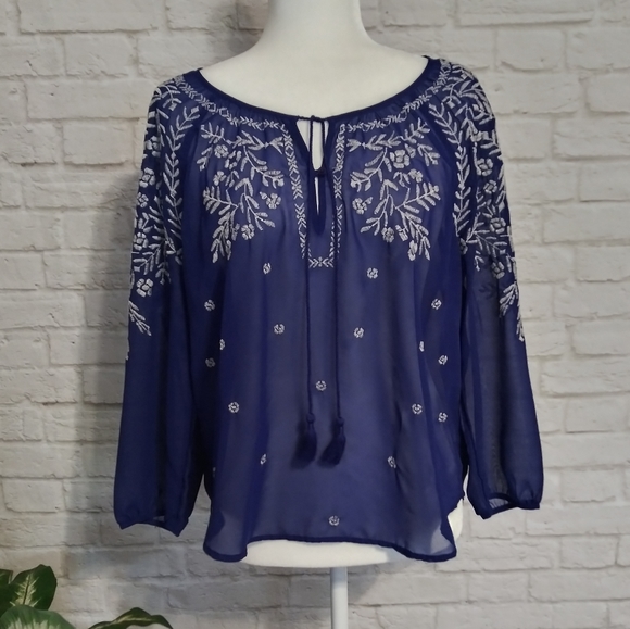 American Eagle Outfitters Tops - American Eagle | Embroidered Sheer Boho Blouse
